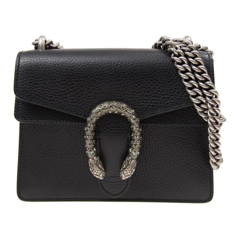 Gucci Dionysus Handbag for Women – Black Leather Chain Bag with Double Tiger-Head and Crystal Buckle