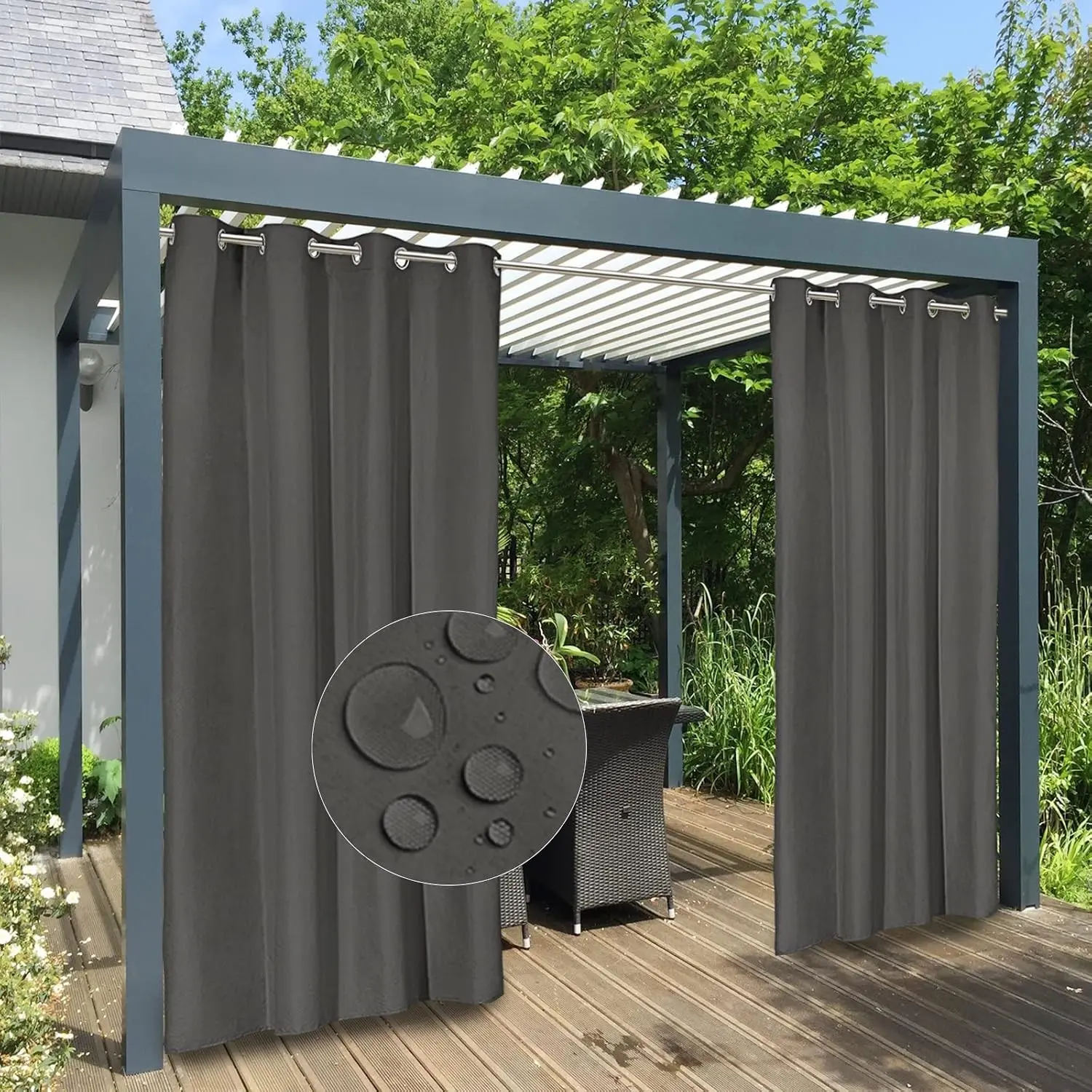 100% Waterproof Outdoor Curtains Windproof Weatherproof Porch Curtains, Premium Thick Outdoor Privacy Grommet Top Panels for Patio, Gazebo and Pergola, 2 Panels, 54x84 inch, Dark GreyGift.