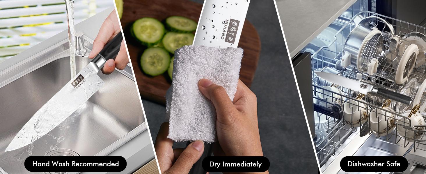 MDHAND Chef Knife Set with Roll Bag, 9PCS Professional Knife Sets with Sharpener, High Carbon Stainless Steel Japanese Kitchen Knives - Black Pakkawood Handle, Dishwasher Safe, For Cooking, Chef Gifts