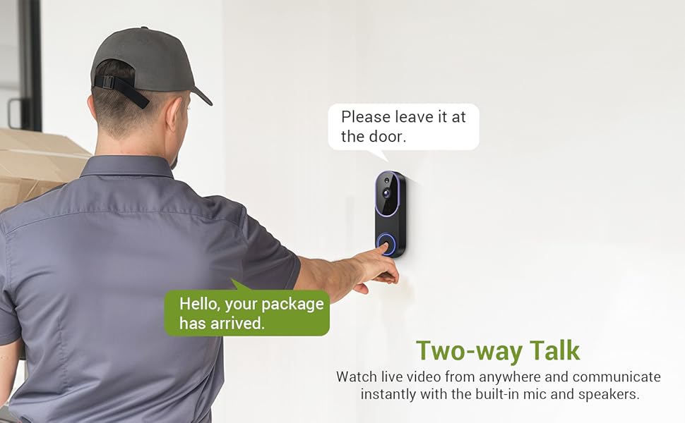 1080P Wireless Video Doorbell Camera, Outdoor Surveillance Cameras, FHD Live View, Cloud Storage, AI Human Detection, Instant Alert, Night Vision, Two Way Audio, 2.4G WiFi Only (Purple)