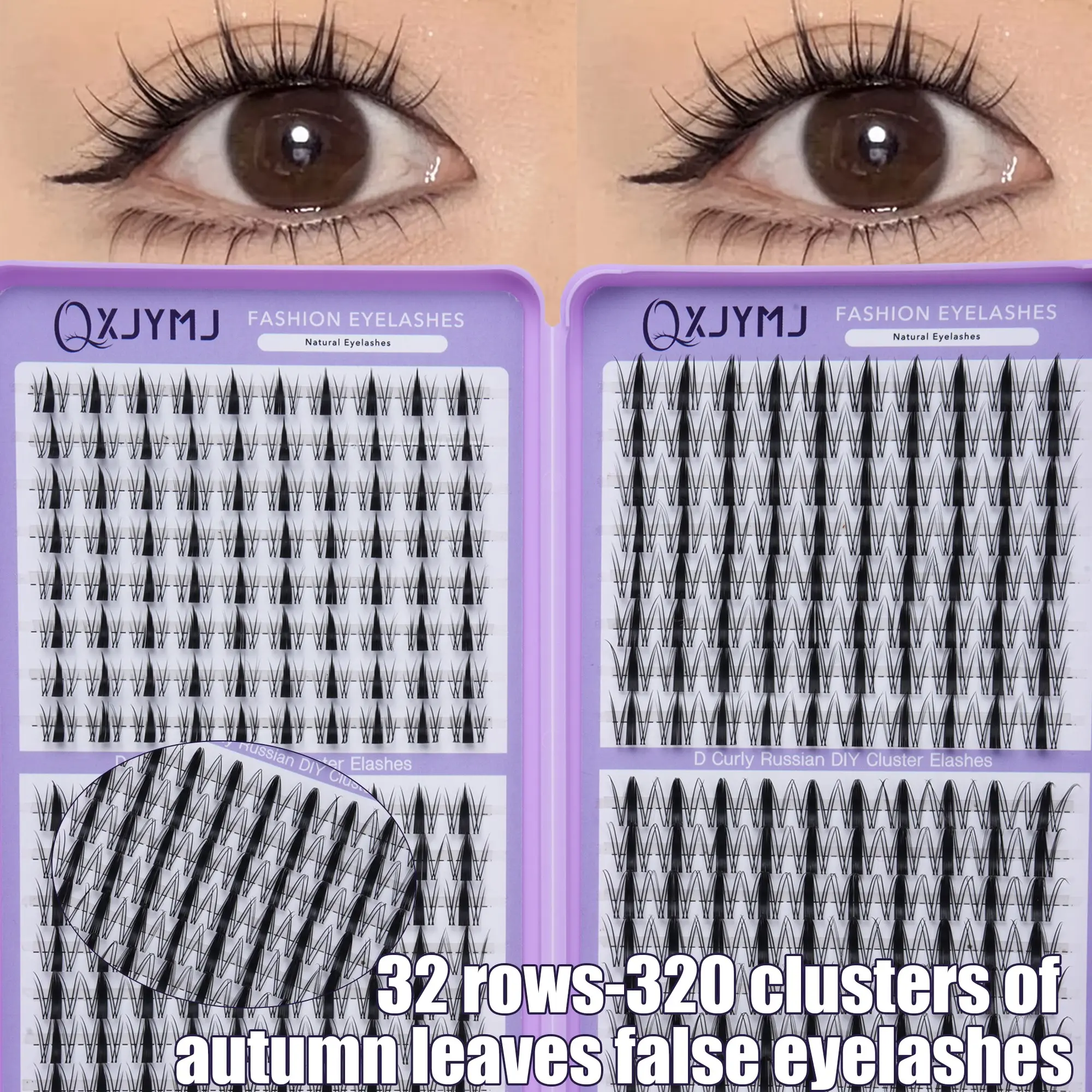 32 Rows 320 Clusters DIY False Eyelashes Kit, Natural Lightweight Anime Style, Curved Independent Lash Bunches, Suitable for Various Needs