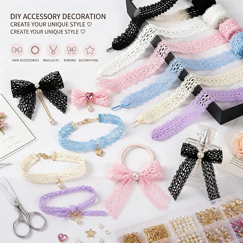 Elastic Lace Ribbon Shoelaces for Ballet Flats 120cm DIY Hairband Crafts 47.24inch Decorative Replacement Shoelaces for Shoes & Headbands Handmade Accessories