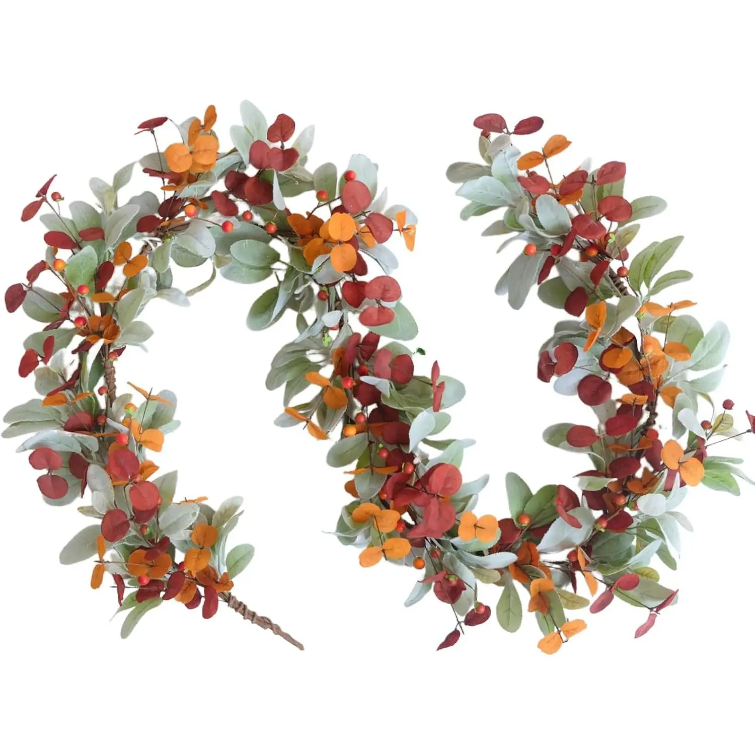 Artificial Fall Wreath for Front Door, Autumn Garland with Lambs Ears Leave Eucalyptus Leaves Berry,Fall Garland for Indoor Outdoor   Wall Window Festival Decor