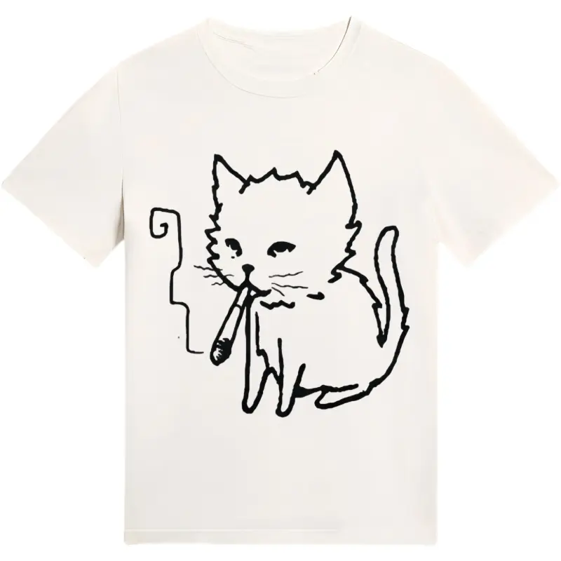 Unisex Vintage Meme Graphic Tee - Smoking Derpy Cat Print, Round Crew Neck, Short Sleeve Pure Cotton Top, Goth Grunge Streetwear, Ideal for Summer Daily & Outdoor Wear (Sports & Outdoor Clothing)