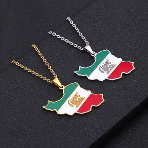 Iran Flag Map Pendant Necklace | 2026 Football Events | Football & Basketball Fan Style | Fashion Jewelry | Couple Style | Gift Selection | Gift For Him or Her