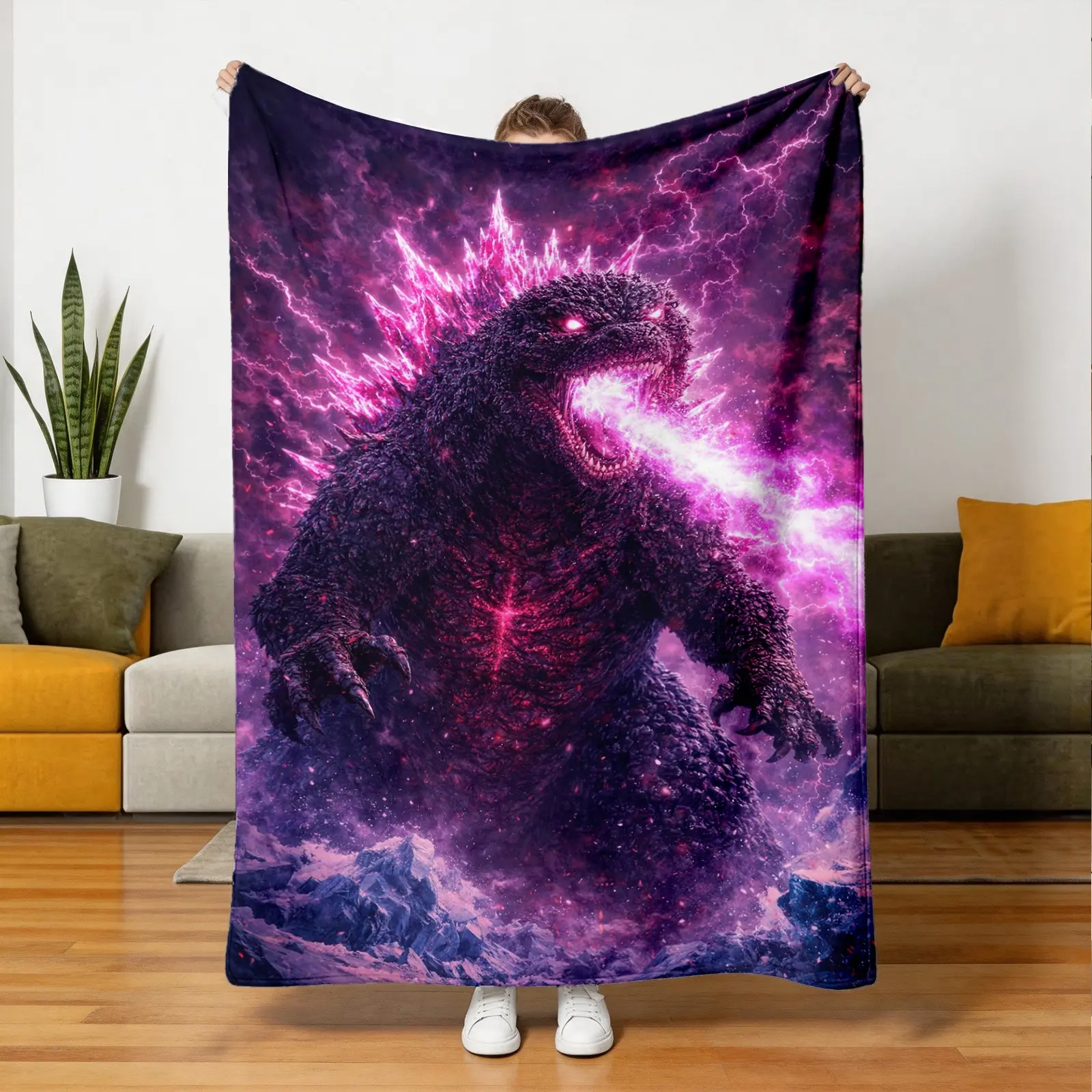 Electric Godzilla Flannel Blanket, Soft Skin-Friendly Warmth, Suitable for Sofa Bedroom Nap, Multi-Scene Use