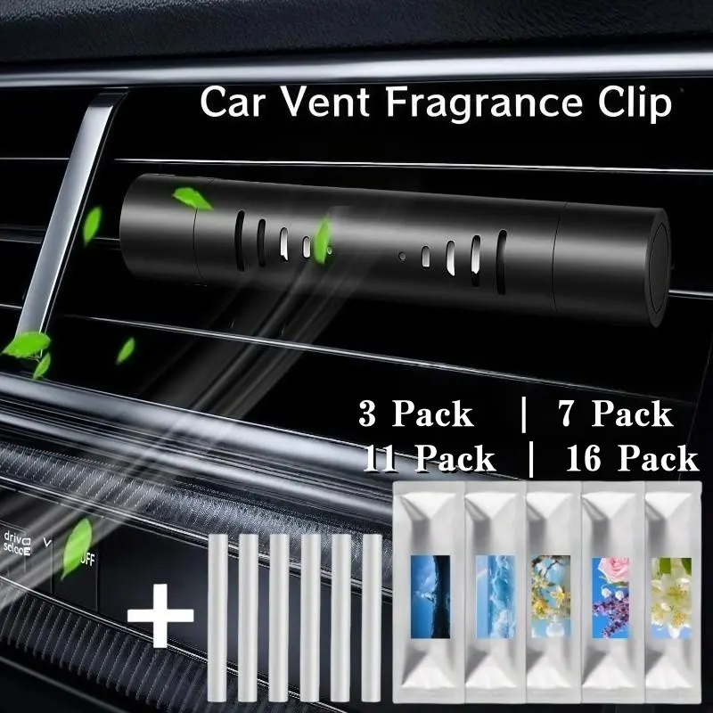 3/7/11/16PCS Car Air Freshener Kit, Premium Alloy Vent Clip Fragrance Diffuser with 2/6/10/15 Scent Refill Sticks, Long Lasting Fresh Scent, Odor Eliminator for Car, Home, Closet & Bathroom