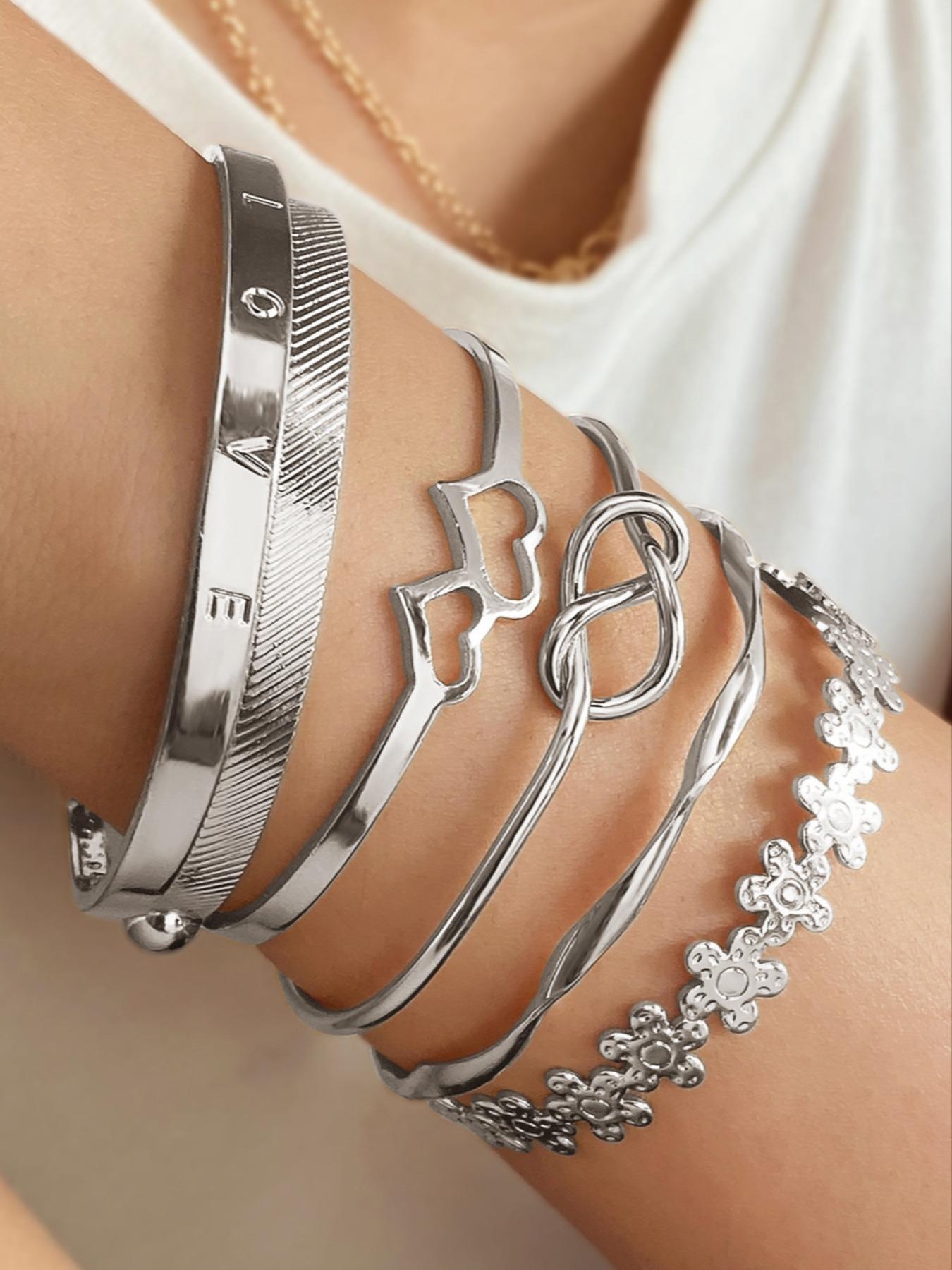 Vintage Knot & Flower Design Engraving Alloy Cuff Bangle (6pcs), Trendy Bangles, Fashion Jewelry for Party, Daily Clothing Decor, Trendy All-match & Exquisite Jewelry for Birthday Gift, Fashionable Bangle, Elegant Bangle, Bangles Bracelets