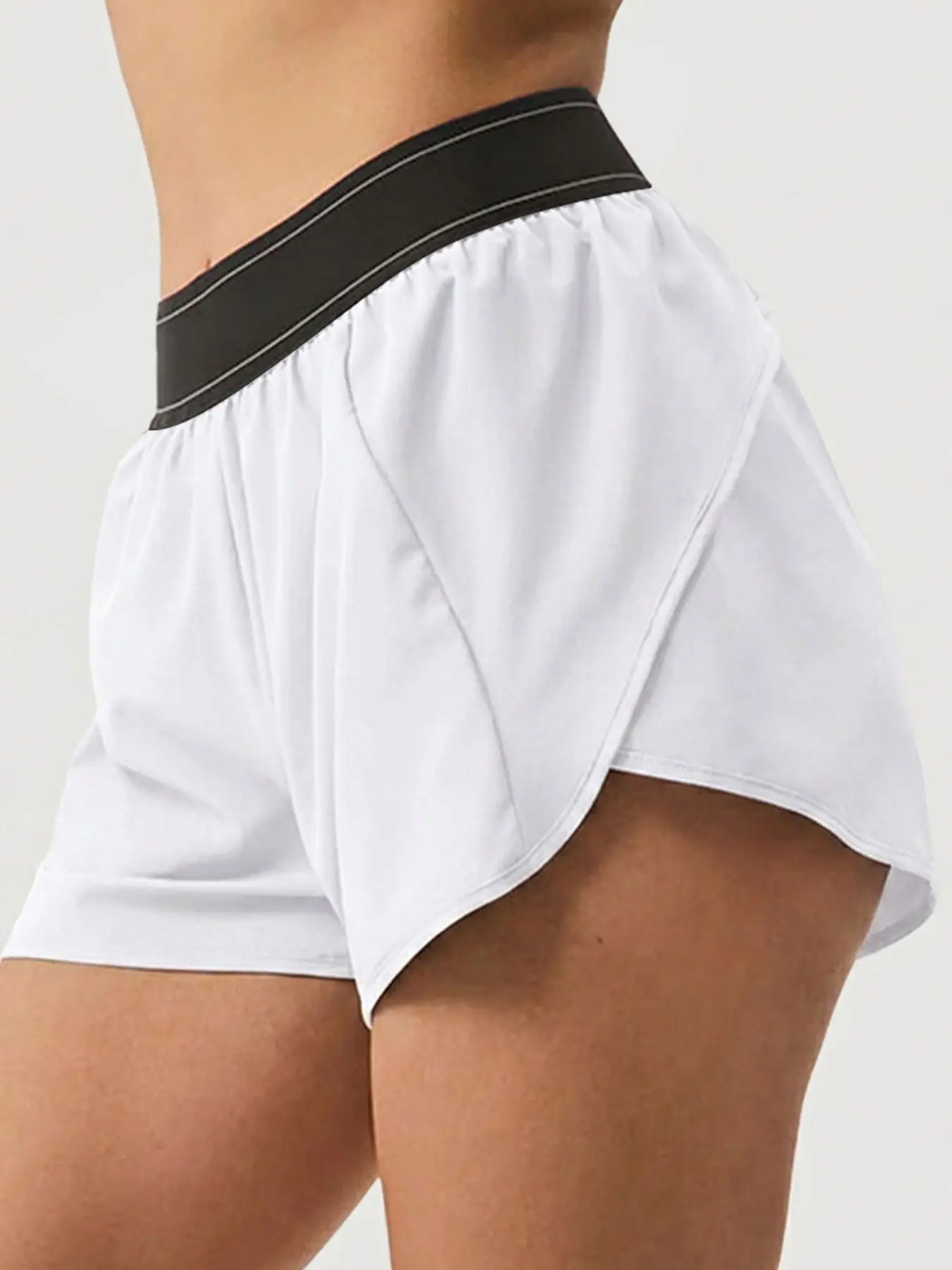 Women's High-Waisted Sporty Shorts, Anti-Exposure Curved Hem, Running Yoga Aerobic Training, Casual Outdoor Leisure, Plain Pattern