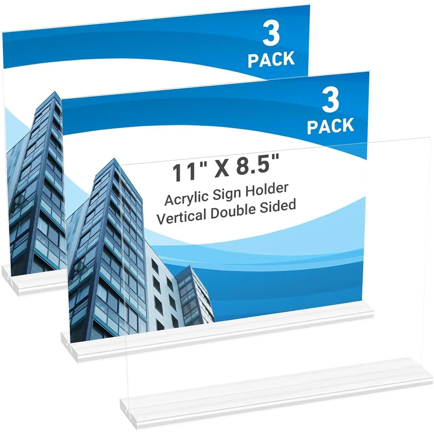 3 Pack  Sign Holder 11 x 8.5 Horizontal, Double-Sided Clear Sign Holder Plastic Stands for Display, T Shape  Table Sign Stands for Office Store Restaurants Wedding Party Decoration