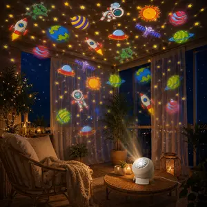 Rotating Space Theme Projector Lamp, USB Powered, 360 Degree Adjustable, Projects Planets, Rockets, Stars, Creates Cosmic Atmosphere