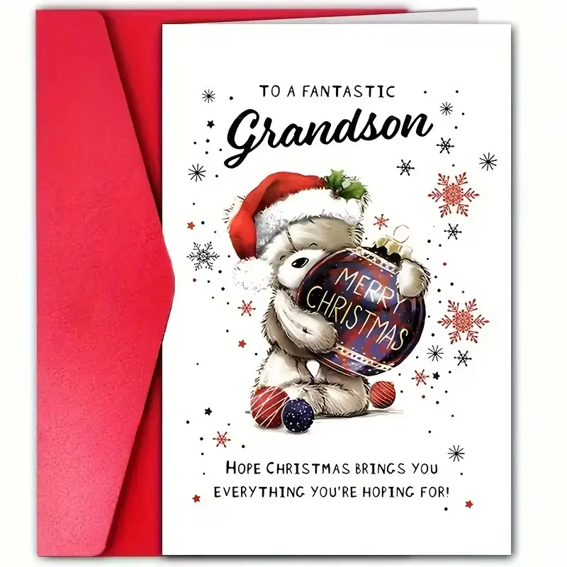1 SET of Cute Christmas Cards with Envelopes - Perfect for friends, grandchildren, sons and daughters, and nephews; ideal for Christmas and other special occasions; high-quality, creative Christmas cards - Wishing my wonderful grandson a Merry Christmas.