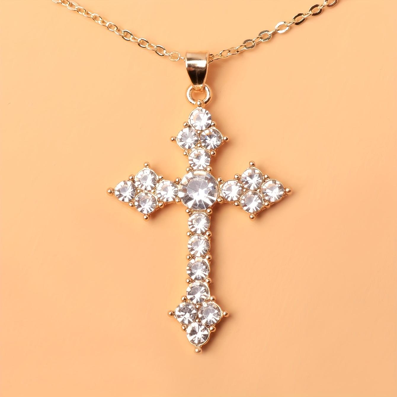 Women's Fashionable Green Cross Pendant Necklace, available in four colors to choose from