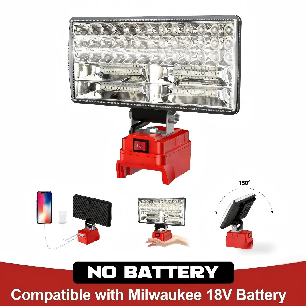 Milwaukee 18V Cordless LED Work Light, 90W 5400 lm Wide-Beam Floodlight Super Bright Light with Dual USB Charging Ports, Ideal for Emergency, Garage & Workshop Use, Powerful Light