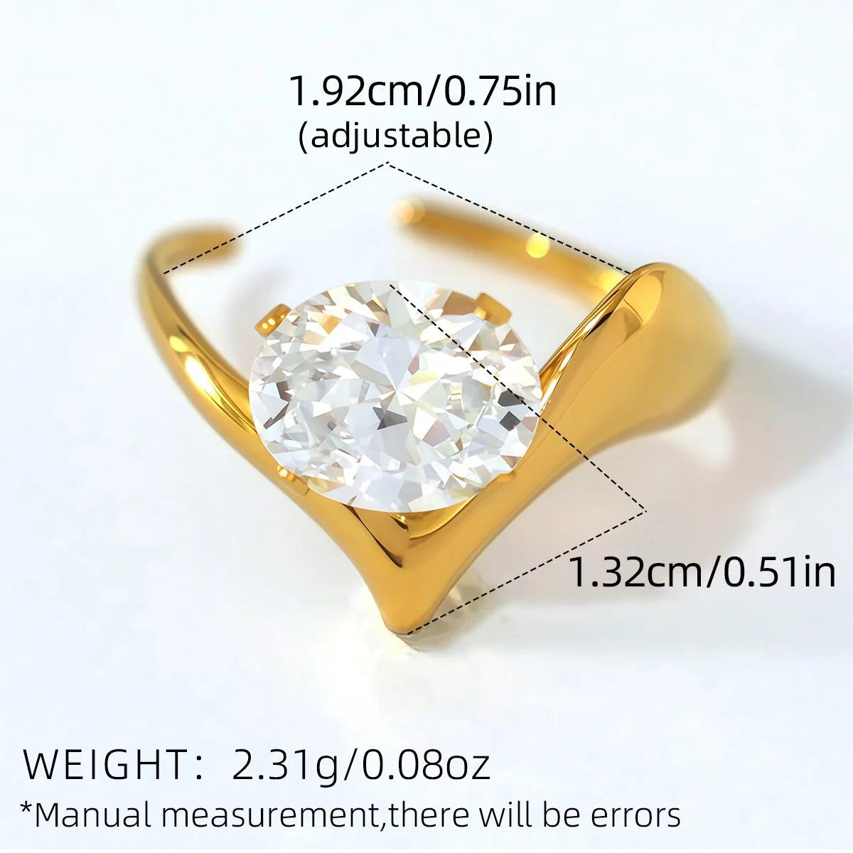 Statement Stainless Steel Delicate Shiny Cubic Zirconia Ring For Women High Quality 18K Gold PVD Plated Finger Jewelry Gift Gold-Plated Striped Couple Stacking Minimalist