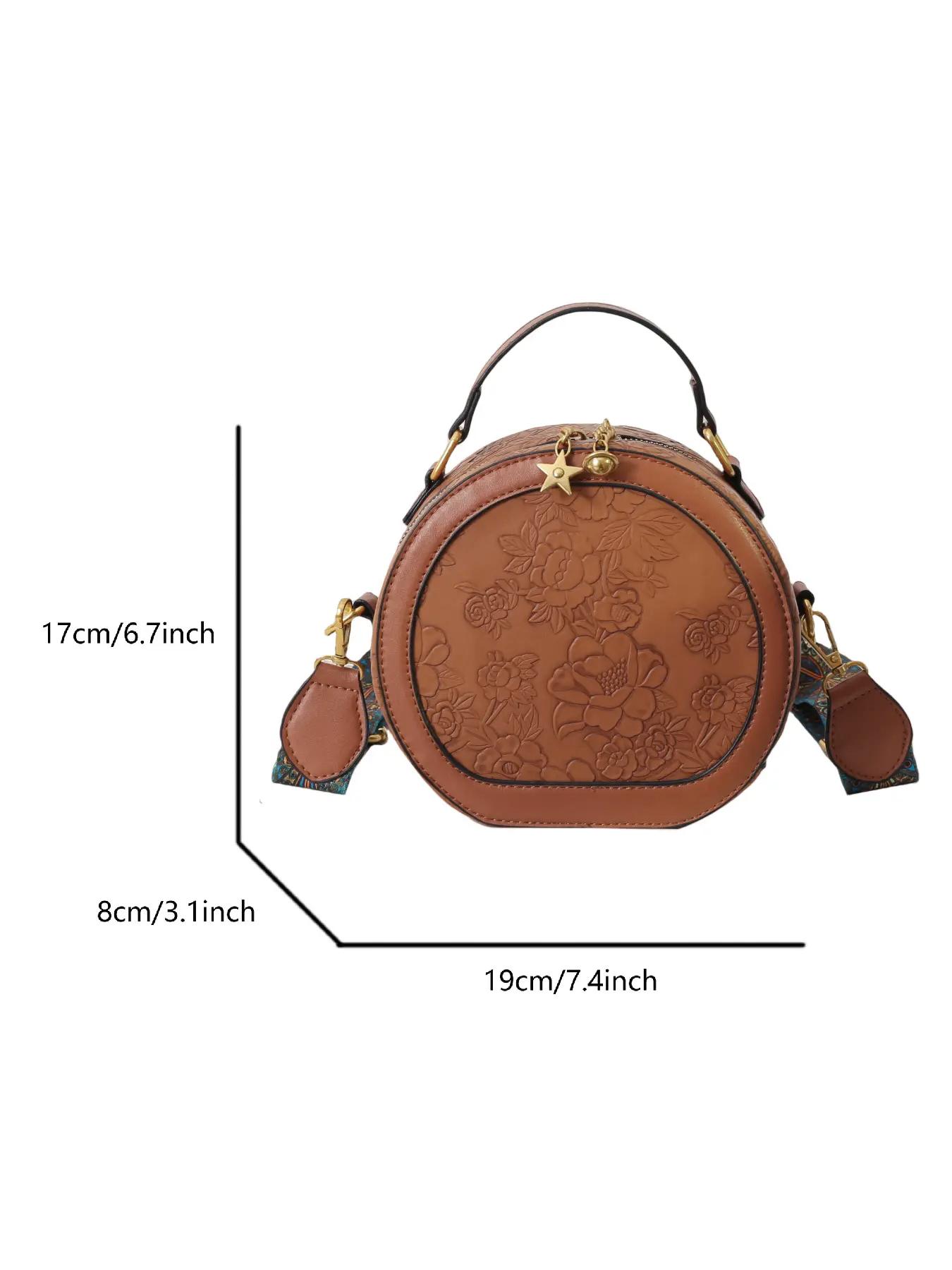 Vintage Floral Pattern Handbag, Floral Embossed Satchel, Fashionable Elegant Embossed Bag, Star Decorated Crossbody Bag for Women 2025, Trendy Luxury Designer Matching Shoulder Everyday Bag for Women, Crossbody Purses, Pu Tote Satchel