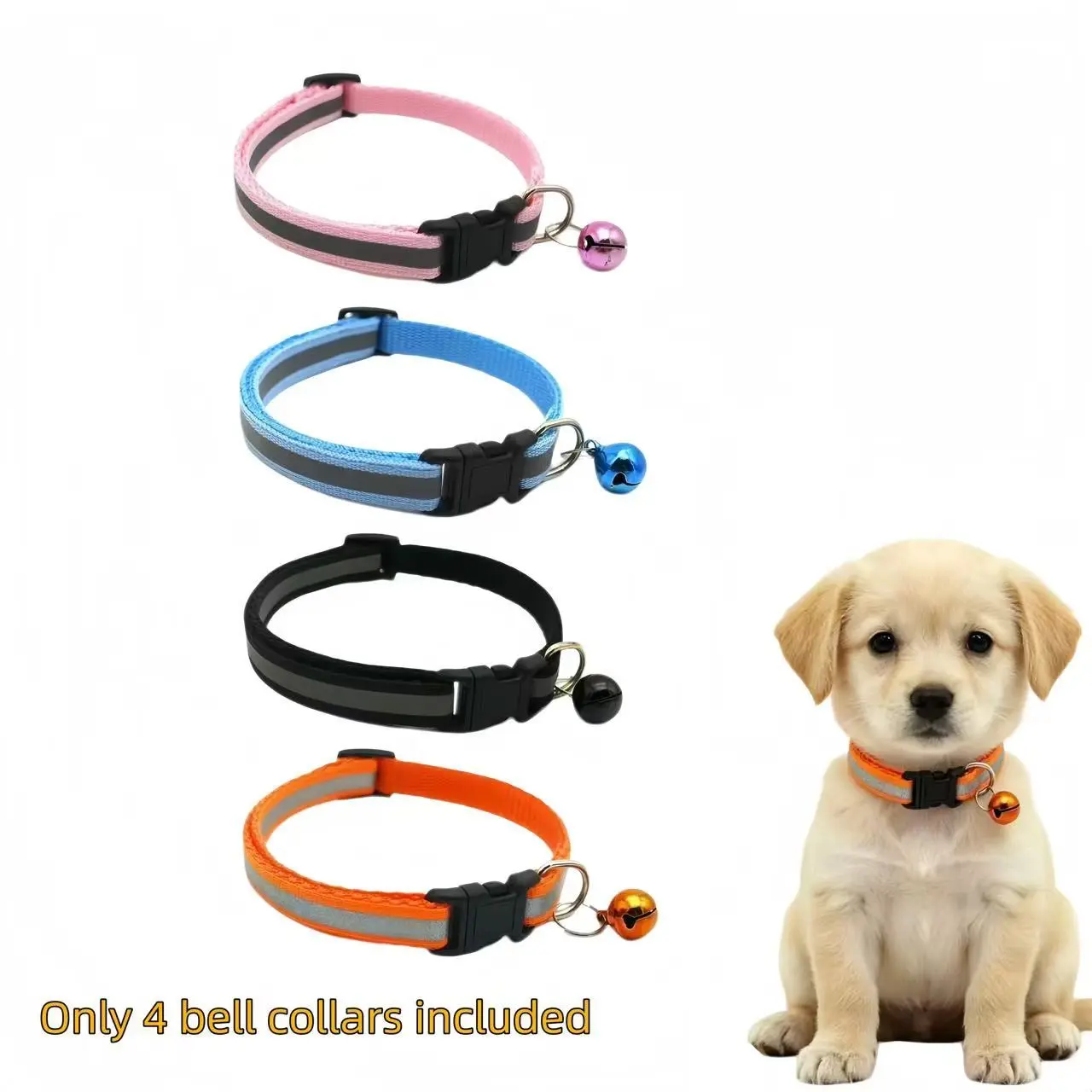 4pcs Reflective Cat Collar with Bell, High Visibility Night Strap, Adjustable Lightweight Collar, Pet Safety Accessory