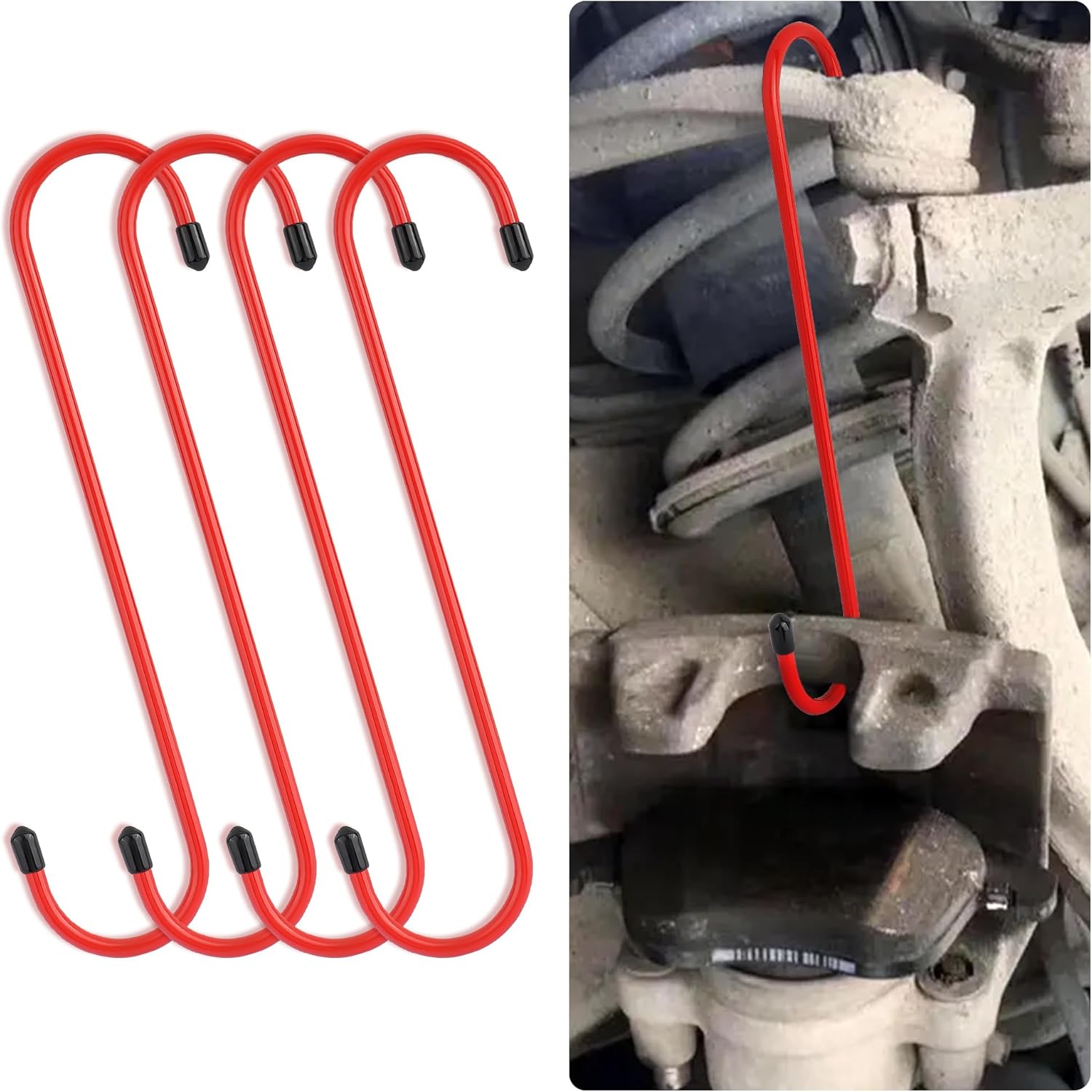 4 count  Caliper Hangers, Caliper Tool/ Caliper Compression Tool for Changing  Pads,Braking,Universal Automotive Tools  Caliper Hooks with Rubber Caps (4, Green)