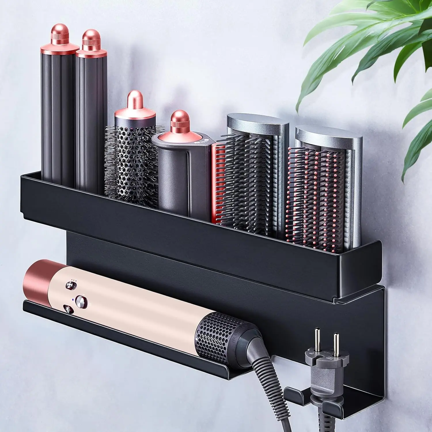 Hair Dryer Holder Wall Mount for Curling Iron Attachment Organizers and Storage, Adhesive Hair Dryer and Curling Iron Holder, Black Straightener Holder Blow Dryer Holder, Hair Tools Organizer