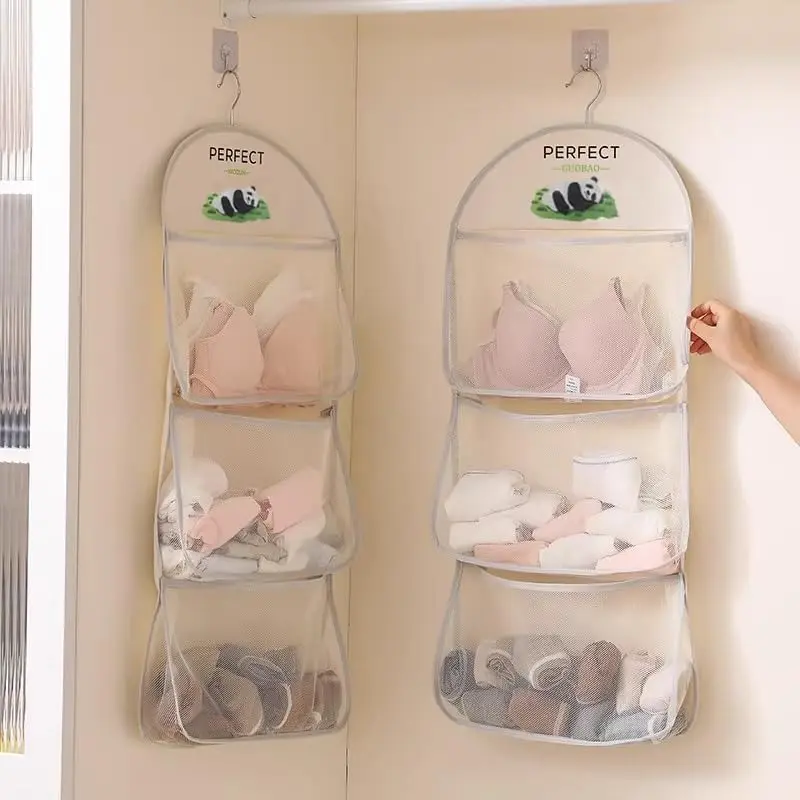 Three-Tier Hanging Underwear and Socks Organizer - Transparent Wall-Mounted Multi-Layer Clothes Rack, Suitable for Dormitory and Home Use