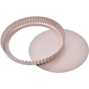 10-Inch Round Tart Pan with Loose Removable Bottom, Non-Stick Carbon Steel Quiche Pan for Oven Baking (Champagne Gold)