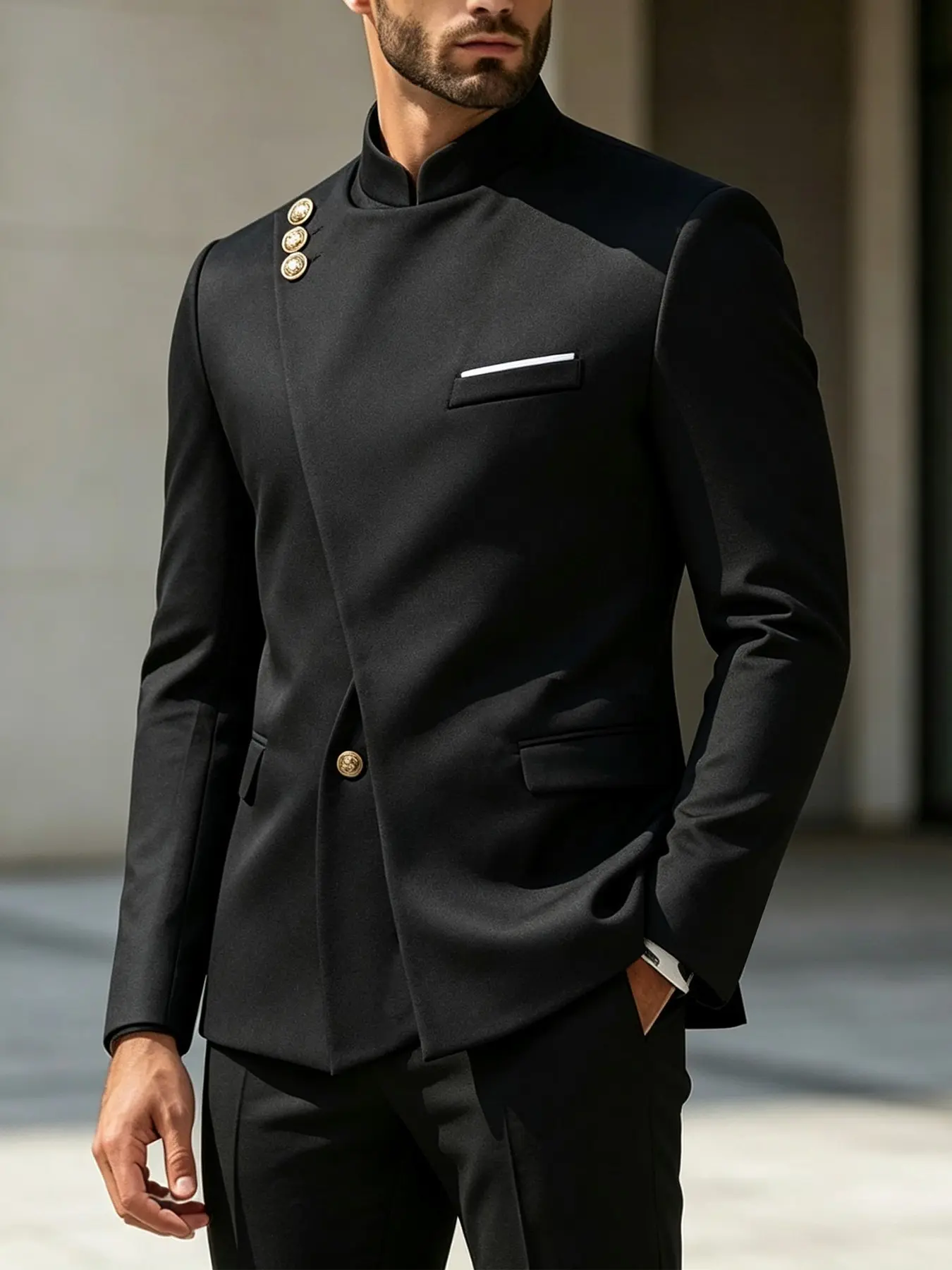 Men's Suit Jacket, Plain Satin Double-Layer Casual Wedding Coat, Groom Wedding Attire, Long Sleeve Fitted Outerwear for All Seasons, Evening Style