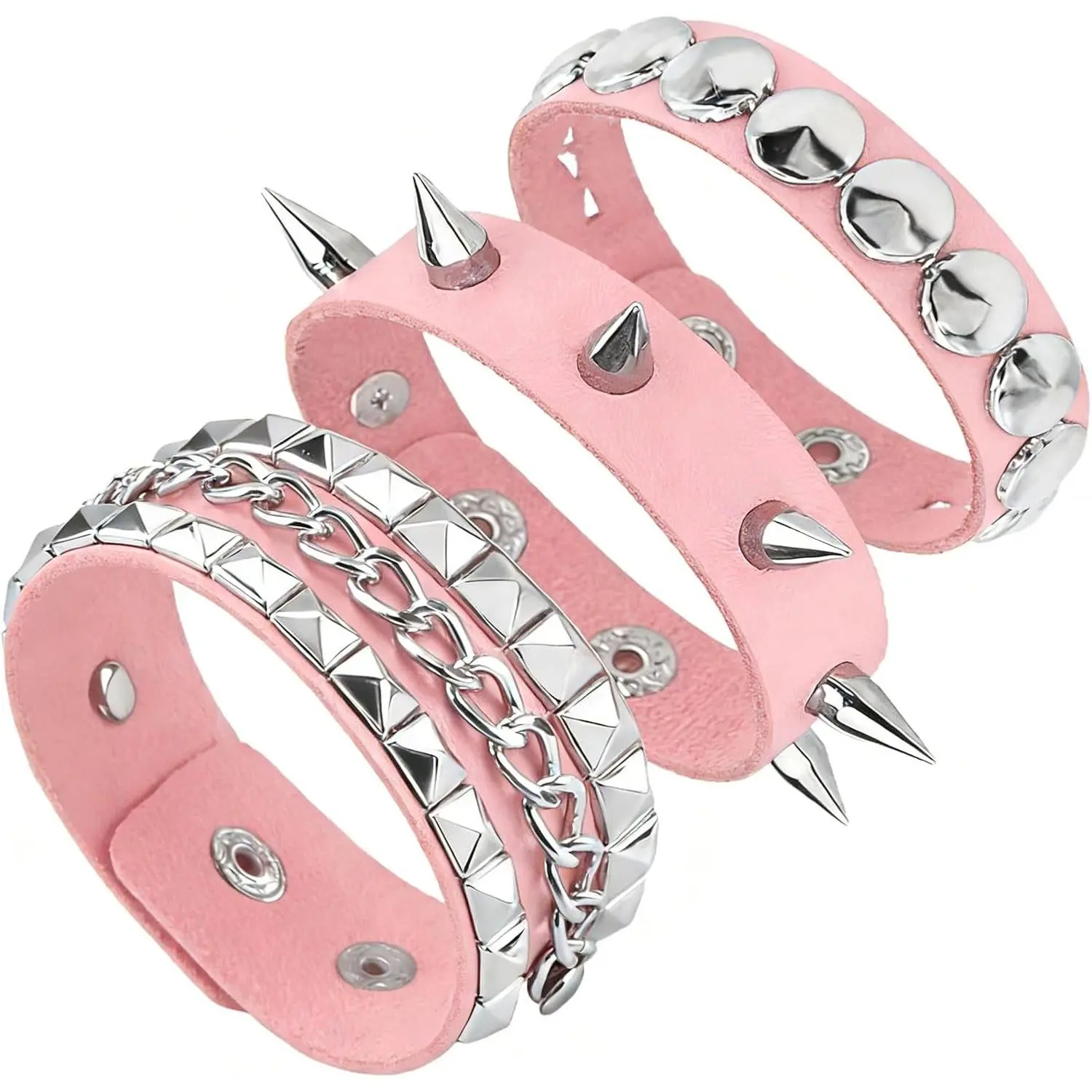 Studded Leather Cuff Bracelet Stack, Y2K Bangles Wristband Emo Accessories