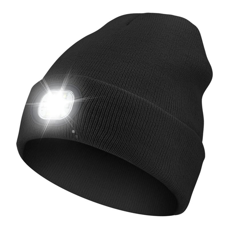 Bluetooth Beanie Hat with Light, Unisex USB Rechargeable Wireless Beanie Cap LED Headlamp Hat Music Hat with Headphones, Christmas Birthday Gifts for Men & Women, Black