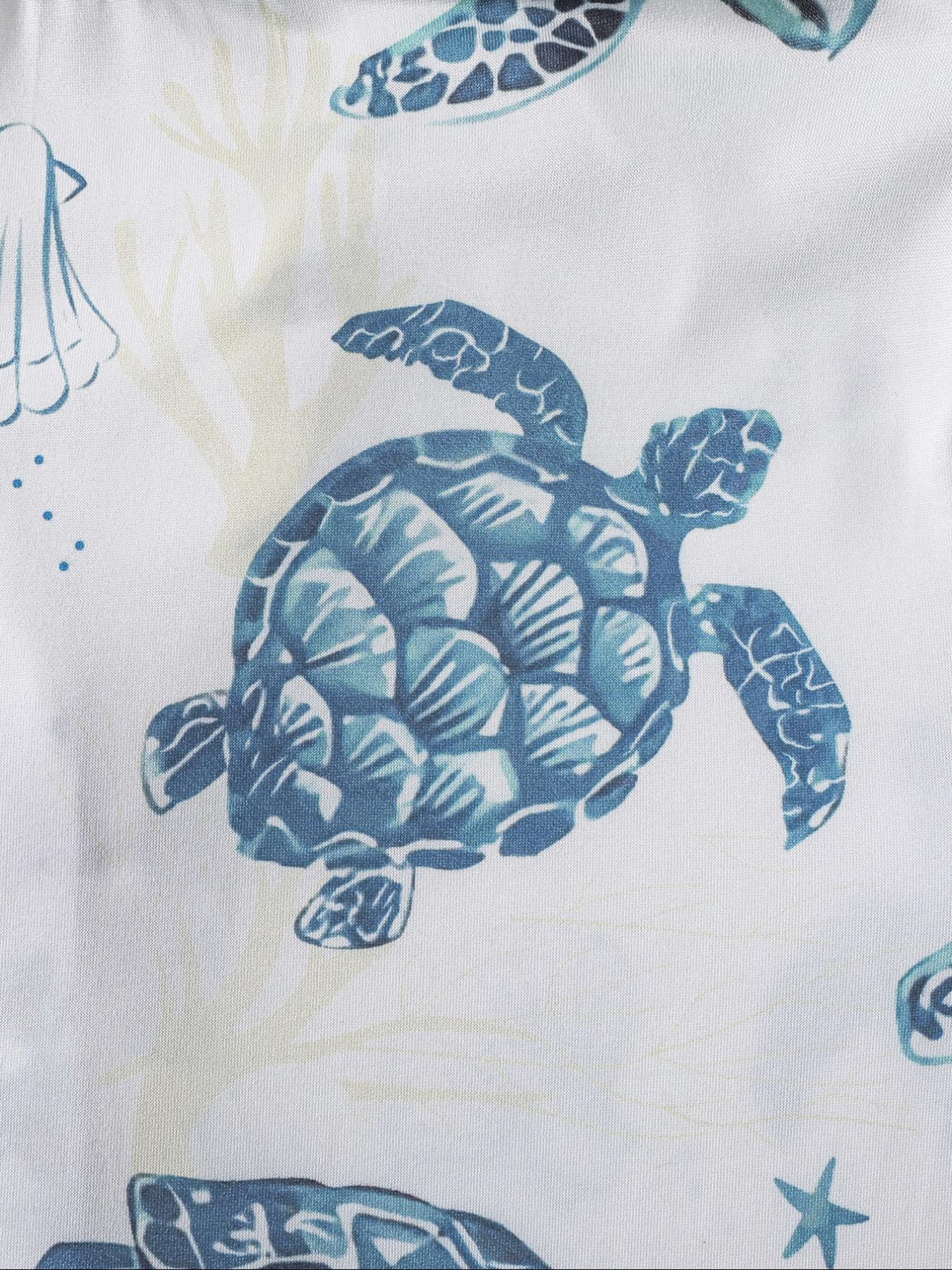 Kids Cartoon Star Turtle Print Pajama Two-piece Set, Cute Comfy Short Sleeve Lapel Neck Pj Set, Kids Sleepwear for All Seasons, Sleepwear Pajamas