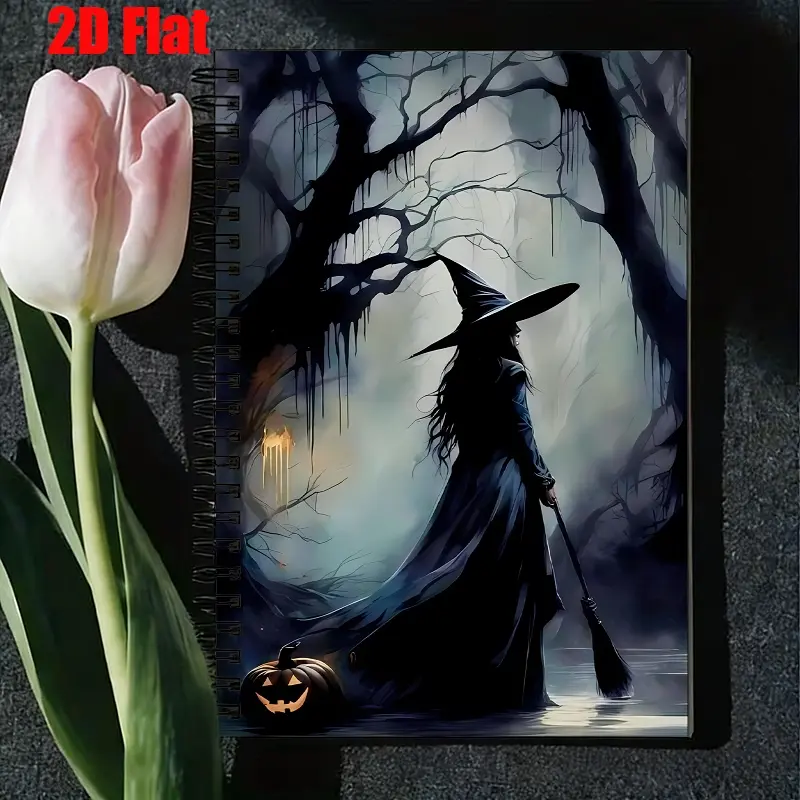 1 Halloween Witch Spiral Notebook, 5.7x8.26 Inch, Spooky Theme Journal with Lined Pages, Durable Coil Binding, Perfect for Halloween Party Notes, Pumpkin Carving Ideas, Wiccan Ritual Records, Gothic Gift for Witchcraft Enthusiasts and Halloween L