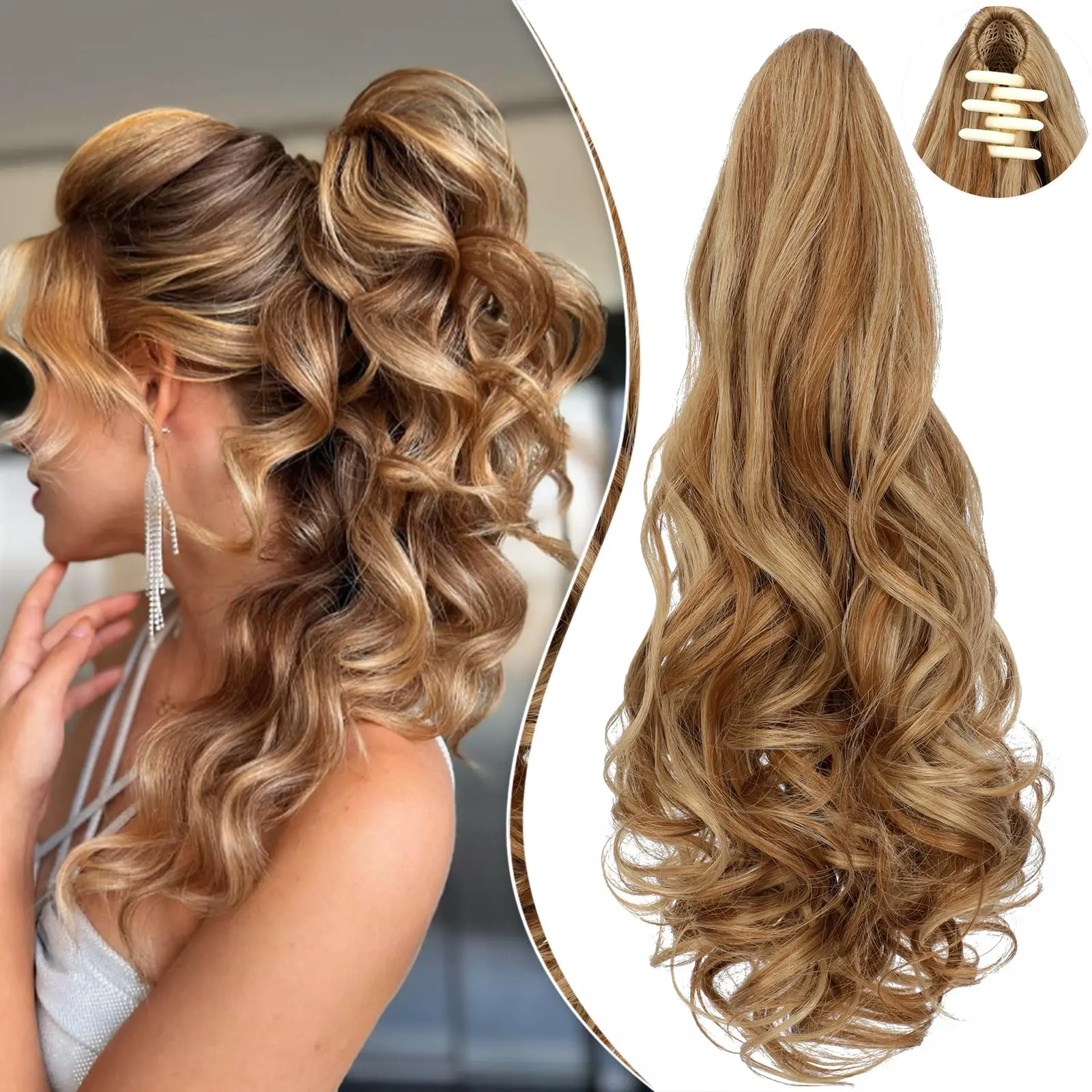 Claw clip in Ponytail Extension, Brown Ponytail Hair Claw Extension Long Ponytail Synthetic Hairpiece for Women
