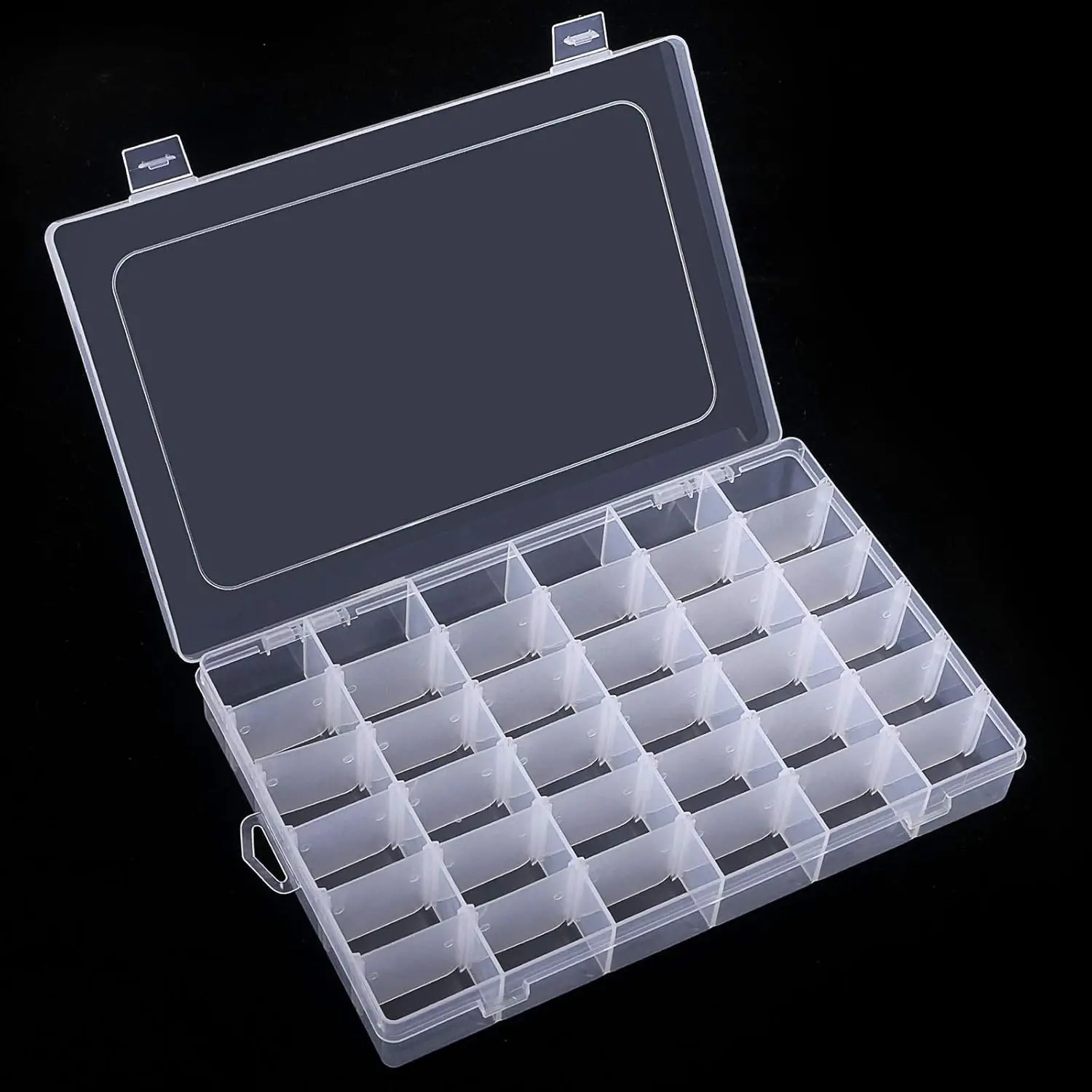 36 Grids Clear Plastic Organizer Box with Adjustable Dividers, 36 Compartment Clear Storage Container Bead Organizer, Fishing Tackles, Felt Board and Jewelry Storage