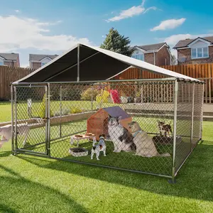 Heavy Duty Outdoor Dog Playpen – With PE Roof, Galvanized Steel | Weatherproof, Rust-Resistant | Dual-Lock Gate, Ground Anchors | For Large Dogs, Poultry, Rabbits | Spacious, Secure | Easy Assembly, Tool-Free | Backyard Kennel, Camping Fence