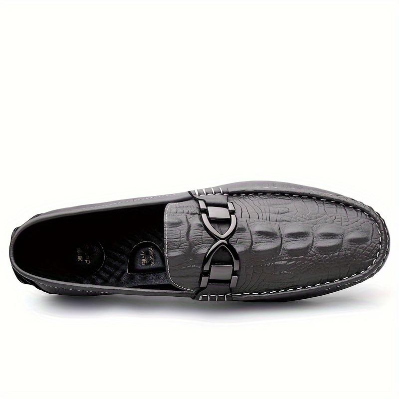 2025 Men's Genuine Leather Loafers, Casual Slip-On Crocodile Pattern Shoes, Split Cowhide Upper, Artificial Lining, Rubber Sole, Square Toe, Suitable for Daily Wear, Comfortable for All Seasons