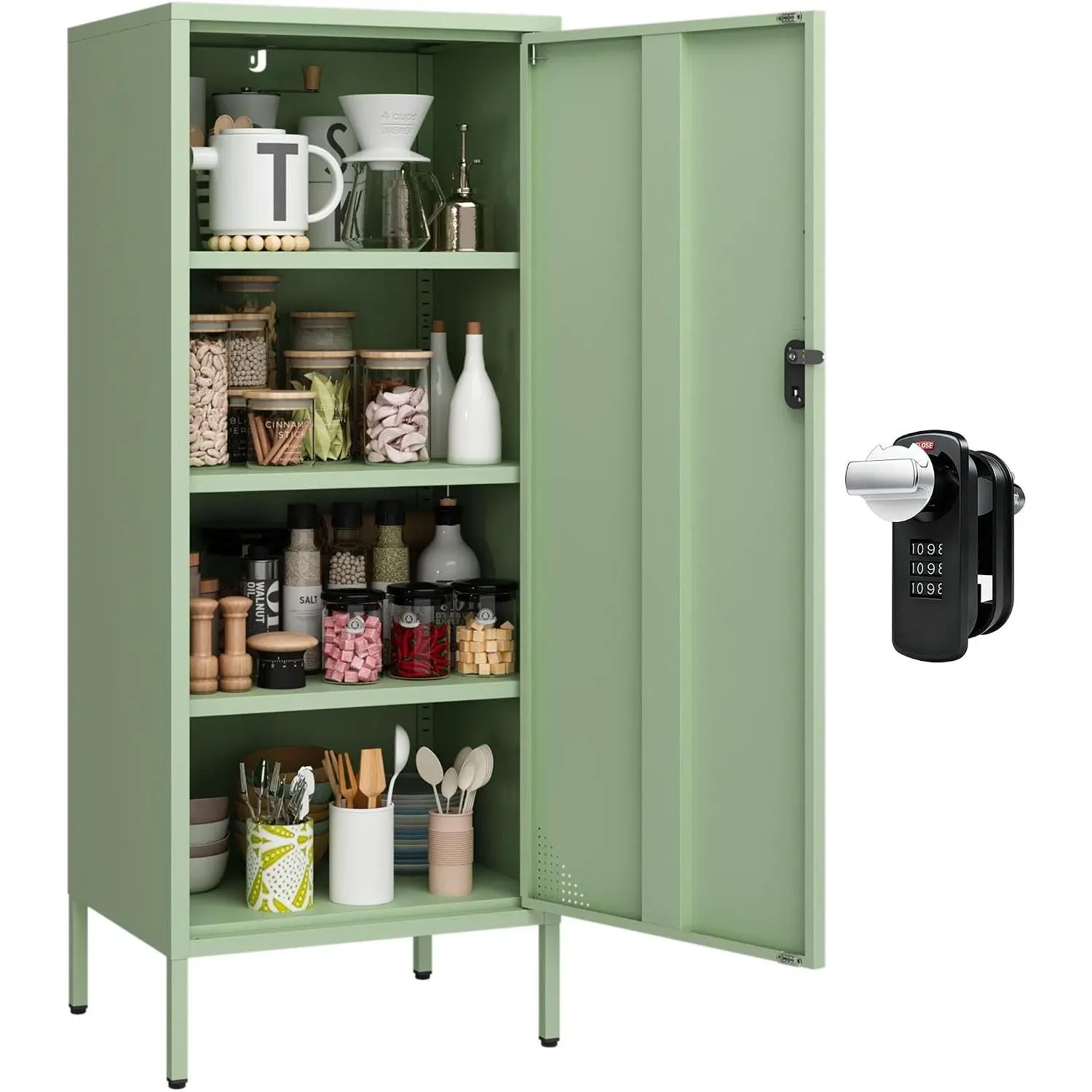 Metal Locker Cabinet Lockable Bathroom Storage Cabinet Black 4 Tier Employee Lockers for Home, School, Office, Garage (Green, 19.69" D x 15.75" W x 49.21" H)