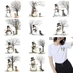 12 Pcs Snowman & Dog Iron-On Patches, Colorful Winter DIY Heat Transfer Stickers, Unique Designs for T-Shirts, Backpacks, Pillowcases