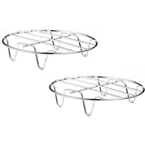 2 Pcs Steaming Rack, 5.9 Inch Round Shape Stainless Steel Steamer for Roasting Cooking, Cooling and Steaming in Kitchen and Outdoors (silver, 5.9 Inch)