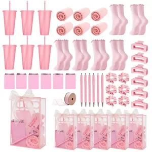 49 Pcs Pilates Party Favors 6 Pack, Pink Wellness Gym Gift Bags Set includes Non Slip Grip Socks, 24oz Tumblers, Claw Clips, Scrunchies, Microfiber Towels, Notebooks for Bachelorette, Bridal Shower, Birthday