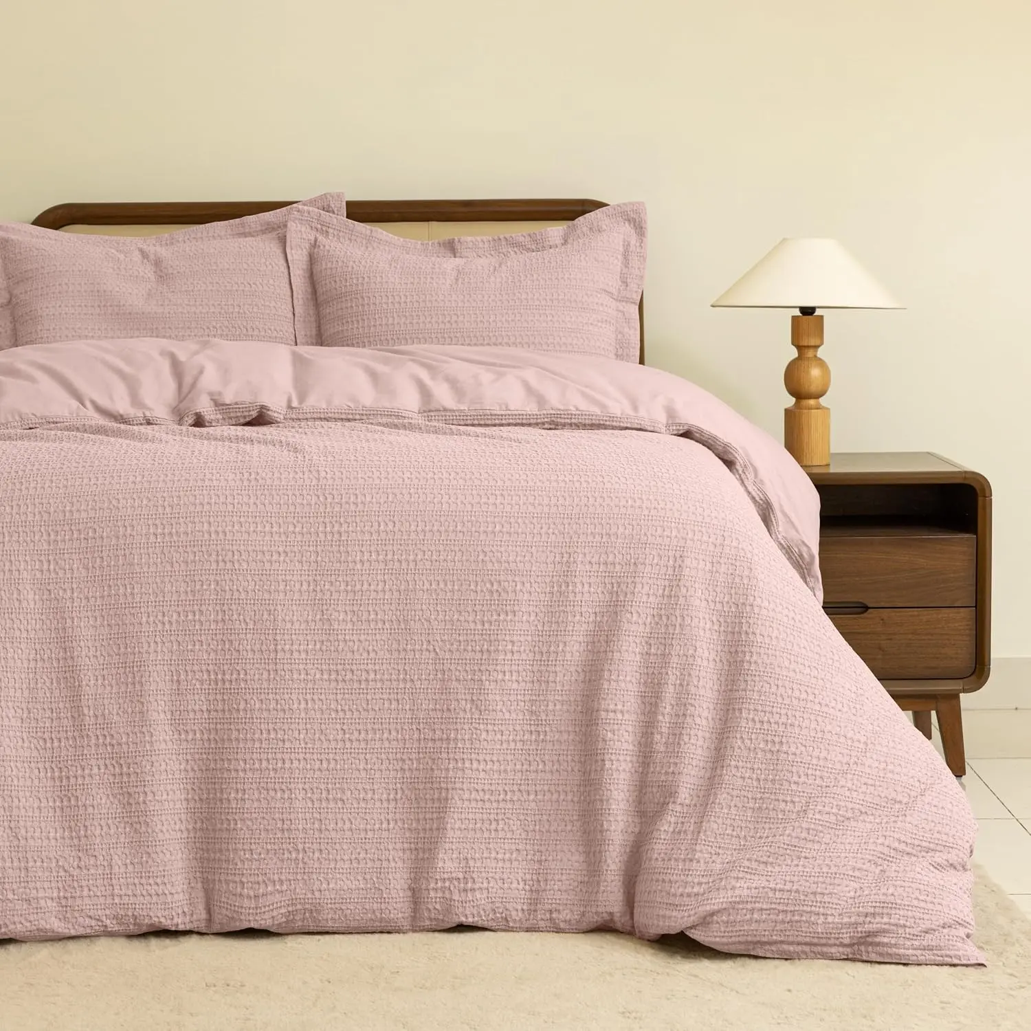 Waffle Weave Duvet Cover, Full Duvet Covers,  Waffle Duvet Covers with Zipper Closure, Soft Luxury Textured & Breathable Duvet Cover Set (Dusty , Full)