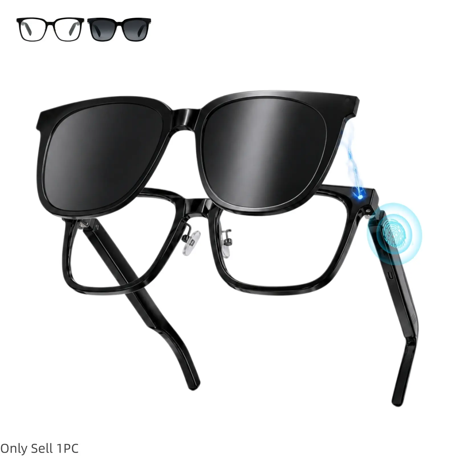 2-in-1 Magnetic Smart Glasses, Bluetooth Open-Ear Audio Glasses with Clear Lenses, Magnetic Sun Clip, Hands-Free Calls, Music and Voice Assistant,Touch Control