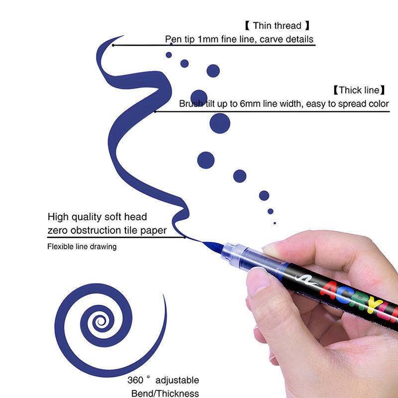 Acrylic Paint Marker Pen Set, Brush Tip Markers, Brush Markers, 1 Box Acrylic Paint Pen for Wood, Stone, Canvas, Glass, Fabric, Egg, Rock Painting and DIY Crafts, Brush Pens