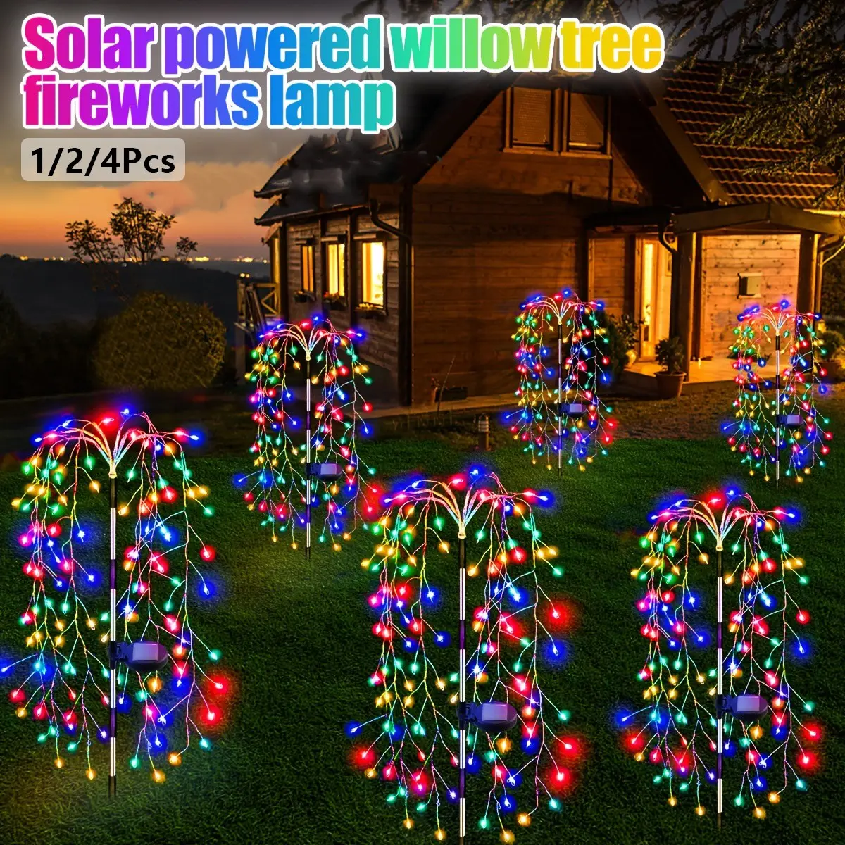 1/2/4Pack Solar-Powered Firecracker Fireworks Lights - 8 Modes, Durable, for Patio, Garden, Pathway, Party, Camping, Picnic, Decorations, Garden Decorative Lights, Solar Lights Suitable for Christmas Easter Halloween