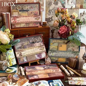 222pcs Box Scrapbooking Supplies, Retro Gift Set, Time in the Garden Theme, Stickers, Notes, DIY Craft Paper, Paper Materials, DIY & Gift-Making