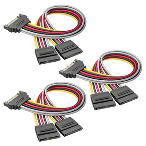 3-Pack 8 Inches 15 Pin SATA Power Y-Splitter Cable