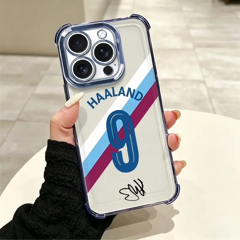 No.9 Striped Flag Pattern iPhone Case - Shiny Luxury Chrome Frame, Transparent Anti-Yellowing Anti-Fingerprint, Shockproof Raised Camera Protection, Built-In Shock-Absorbing Corner Pads, Phone Accessories for iPhone 17/16/15/14 Pro Max