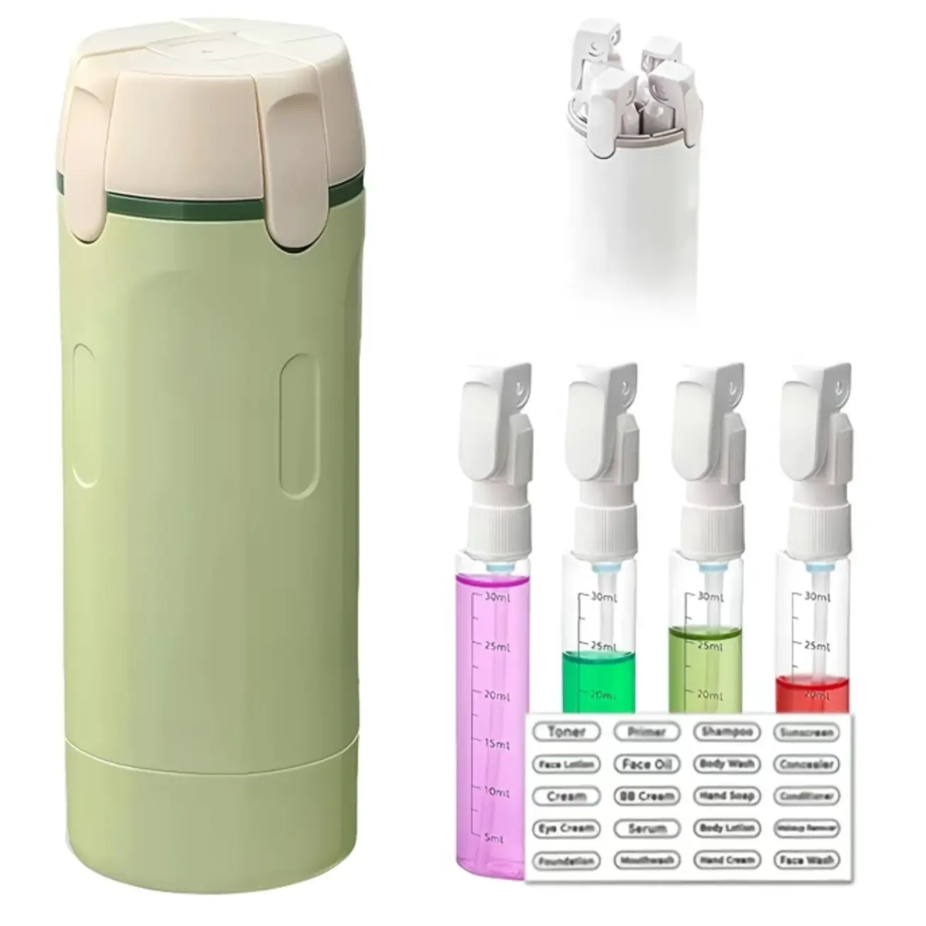 4 in 1 Travel Bottles for Toiletries, Travel Size Tsa Approved Leak Proof Refillable Containers, Clear Portable Toiletry Organiser Set with Scale & Labels, Plastic Travel Bottle