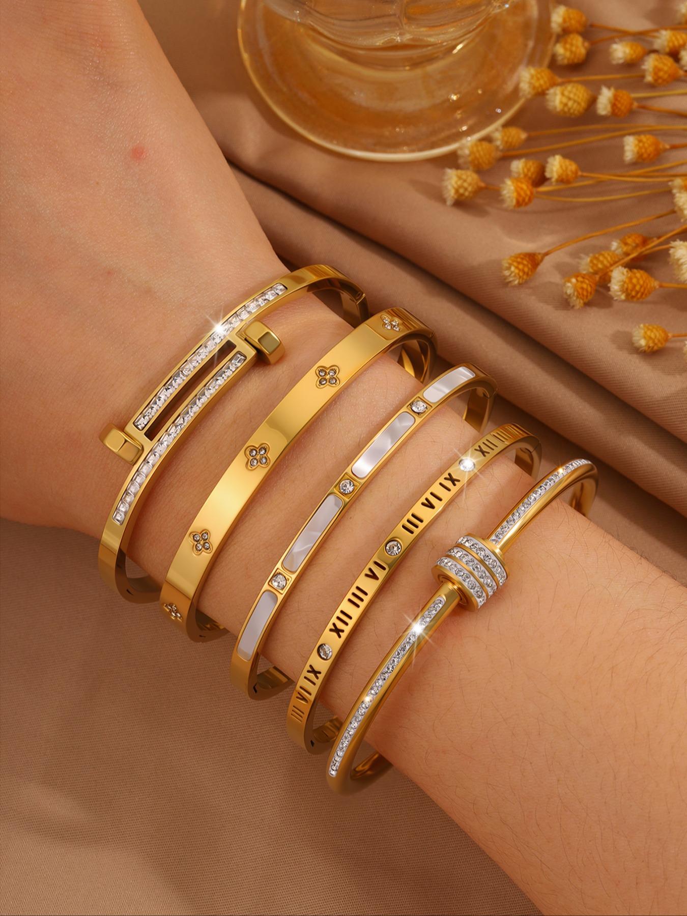 Elegant Fashion Bangle Bracelet Set, Stainless Steel Jewelry for Party, Daily Clothing Decor, Trendy All-match & Exquisite Jewelry for Birthday Gift, Bangles Bracelets Set