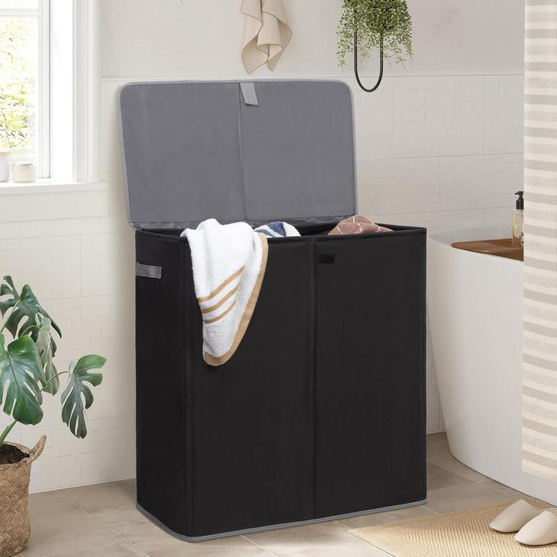 Laundry Hamper with Lid,160L Large Laundry Basket 3 Section with Removable Washing Bags,Collapsible  Dirty Clothes Hamper for Laundry Room Bathroom Dorm,Black