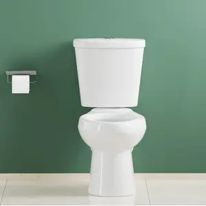 Two-Piece Elongated/Round Toilet - 17" Comfort Height Bathroom Toilet with Side Single Flush Button/Top Dual Flush Button,w/ or w/o Cover Plate & Water Fixture, Powerful Flushing