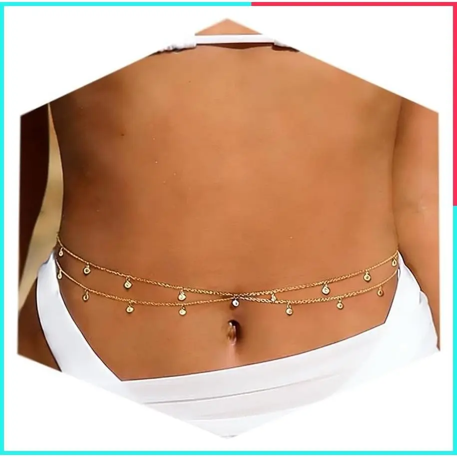 Gold Silver Belly Chain Waist Chain for Women Non Tarnish Waterproof Body Jewelry for Backless Dress Sexy Stomach Back Chain Plus Size